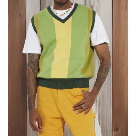 FLAN LABS NYC RARE Avocado Atomic Green Colorblock VEST MENS LARGE NEW FAST SHIP - Picture 2 of 8